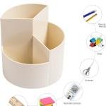 Desk Pencil Pen Holder, 3 Slots 360-Degree Spinning Organizers, Desktop Storage Stationery Supplies, Cute Cup Pot for Office, School, Art Supply, Kids - White
