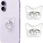 2PcsTransparent Phone Ring Holder Grip, Clear Butterfly Cell Phone Ring Holder Stand with Diamonds,360°Rotation Finger Grip Ring Kickstand Compatible with Most Smartphones,Tablets and Case