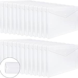 EOOUT 24pcs Clear Envelopes, Expandable Folders for Documents and Waterproof Folders with Snap Closure, A4 Size Letter Size, for School and Office Supplies