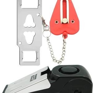 Portable Door Lock & Door Stop Alarm Set, Dual Protection Home Security Door Kit, Travel Hotel Lock Devices Pocket Self Defensey Tools for Traveling Hotel Home Apartment,Red