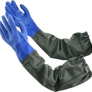 MUMUKE Long Waterproof Gloves, Long Chemical Gloves, Reusable, Pded Cotton Lined/Acid & Oil Resistant 28 inch
