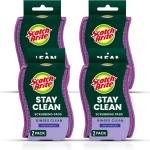 Scotch-Brite Clean & Rinse Non-Scratch Scrub Sponges – Dual-Sided Scrubber with Cloth Side for Wiping, Rinses Clean – 8 Sponges (4 Packs of 2) for Dishes, Countertops, Appliances & More