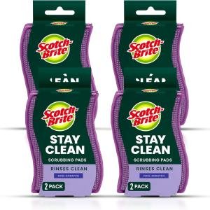 Scotch-Brite Clean & Rinse Non-Scratch Scrub Sponges – Dual-Sided Scrubber with Cloth Side for Wiping, Rinses Clean – 8 Sponges (4 Packs of 2) for Dishes, Countertops, Appliances & More