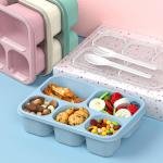 Bento Box ult Lunch Box - 4 Pack, 5 - Compartment Meal Prep Container for Kids, Reusable Food Storage Snack Containers - Stackable for School, Work, and Travel (Wheat(Green/Blue/Pink/Beige))