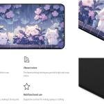 Cute Anime Office Desk P, White Cat Rain Keyboard and Mouse P XXL, Large Size Game Desk Mat, Purple Flower Laptop Desktop P, Women Kawaii Office Home Decoration Accessories 31.5"X15.7"