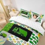 Green Garbage Truck Comforter Cover Powered Waste Management Recycling Truck Duvet Cover for Kids Boys Girls Car Room Decor Bedclothes Full Size (No Comforter)