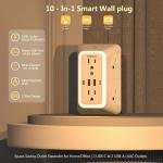 Wall Outlet Extender with Night Light, Power Plug apter 6 Outlet Extender with 4 USB Charging Ports 1050J Power Strip Multi Plug apter Spaced for Home Travel Office (2U2C)