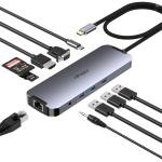 USB C Docking Station Dual Monitor 10 in 1, USB-C Hub to HDMI VGA apter with 1Gbps Ethernet 100W Charging, usb c Hub to USB, 3.5 Audio, Card Reer Compatible for Dell/MacBook/Surface Laptops