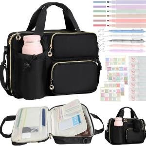 Bible Cover Case for Women, Large Bible Bag with Removable Pencil Case, Water Bottle Pocket and Shoulder Strap for Bible Study Supplies, Church Carrying Journaling Kit, Christian Gift for Women