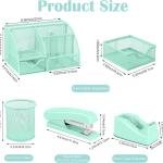 Green Desk Organizers and Accessories, Teal Office Supplies Set Green Mesh Desk Organizer, Stapler, Tape Dispenser, 1000 Staples, Staple Remover, Pen Holder, Clips Set, Ruler, Scissors