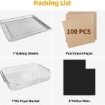 Air Fryer Accessories for Emeril Lagasse 26 Qt Extra Large & Everyday 360, Emeril Lagasse Air Fryer Basket and Pans for Oven with 100Pcs Disposable Parchment Paper, 4Pcs Reusable Teflon Mat