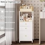 Makeup Organizer Cart with Drawers, Make up Organizers for Vanity, Floor Skincare Organizers- for Cosmetics, Nail Polish, Art Supply, Bathroom Vanity Desktop Organizer (White)