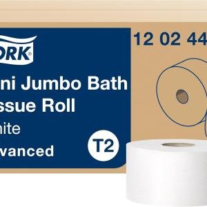 Tork Mini Jumbo Toilet Paper Roll White T2, vanced, 2-Ply, 12 x 751', 12024402