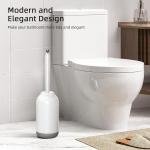 HAMITOR Toilet Bowl Brush Holder Set: Bathroom Deep Cleaning Toilet Cleaner Scrubber Under Rim with Curved Bristle for De Corner Clean - Hidden Rv Toilet Decorative Accessories with Cdy- White