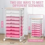 Rolling Cart with Drawers, Pink Cart with 8 Plastic Drawer Storage and Wooden Tabletop, Craft Storage, Teacher Cart, Storage Cart on Wheels, Rose Pink