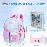 Kawaii Rainbow Backpack for Girls – Cute Starry School Bags for Kids & Teens with Plush Pen Case & 6-Piece Study Supplies Set, Children's Bookbag for Elementary – Blue 17inch