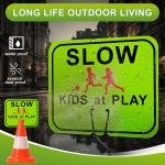 Geetery 3 Pcs Slow Down Kids at Play Sign Bulk for Street Double Side Children Playing Traffic Ro Cone Top for Street Neighborhoods Park Sidewalk Driveway, 12.6 x 10.4(Green)