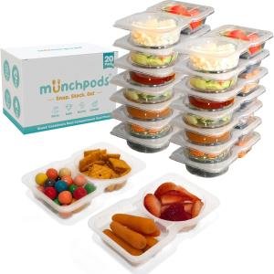 Reusable Snack Containers with Lids 20Pcs, Portion control containers, Snack Pack Containers,2 Double Compartment Snack Containers for Kids On the Go Meals, Camping Condiment Snack Tray Prep