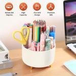 Desk Pencil Pen Holder, 5 Slots 360°Degree Rotating Pen Organizers for Desk, Desktop Storage Stationery Supplies Organizer, Cute Pencil Cup Pot for Office, School, Home, Art Supply, Beige