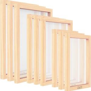 Caydo 9 Pieces Screen Printing Frame with 110 White Mesh, 3 Sizes Screen-Printed Wooden Frame for Handicraft Beginners, 10 x 14 Inch, 8 x 12 Inch, 6 x 10 Inch
