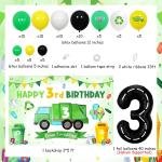Cheereveal Garbage Truck 3rd Birthday Decorations, Happy 3rd Birthday Backdrop, Trash Truck Balloon Garland Arch Kit, Recycling Waste Management Theme Three Bday Baby Shower Party Supplies