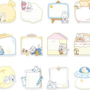 144 Sheets Cute Sticky Notes, Kawaii Cartoon Sticky Note with 12 Different Shapes, Mini Markers Flags Self-Stick Memo Ps for Students Supplies, Assorted Animals Memo Notes 2.4 * 2.4in