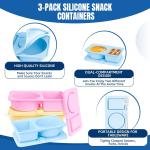 TULOBI 3 Pack Silicone Reusable Snack Containers with Lids, Cute Double Compartment Snackle Box Containersfor Dips Sal Condiment, Small Food Snack Case for Travel, School, Picnics