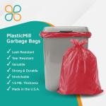 PlasticMill Heavy Duty Trash Bags - Red Garbage Bags - Plastic Waste Bags - Tall Trash Sacs, Trash Can Liners - 33-Gallon Large Kitchen Trash Bags, 1.5 Mil, 33"x39" (100-Count)