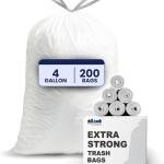 Plasticplace 4 Gallon White Drawstring Trash Bags, 200 Count (Pack of 1) – 0.7 Mil Leak-Proof Garbage Liners for Small Trash Can, Bathroom, Kitchen, Office, and Car Use