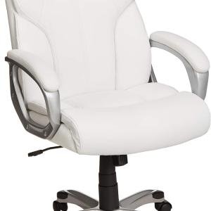 Basics Executive High Back Office Desk Chair, justable Height, Tilt, Swivel, one Size, White/Pewter