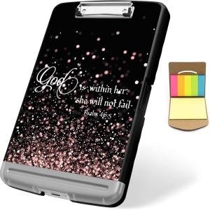 LYHXLYJH Clipboard with Storage,A4 Clipboards with Pen Holder,Heavy Duty Plastic Clipboards Case Box,Size 14.4 x 9.6 x 1.2 for Teacher School Office Supplies-Pink Gold Glitter 46:5