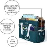 JJRING Craft Organizer Tote Bag, Large Art Storage Cdy with Multiple Pockets, Bluish Green Sewing Bag for Art, Craft, Scrapbooking, School, Medical, and Office Supplies Storage