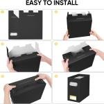 BALEINE File Organizer Box, Cardboard File Folder Organizer with Handle for Letter Size, Portable Collapsible Hanging Filing Box for Home Office Document Storage (2 Pack, Black)