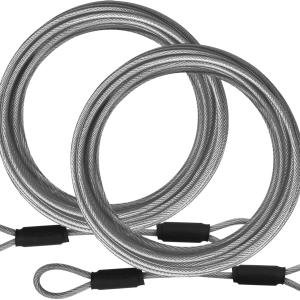 3mm Stainless Steel Security Cable 4/6/10/15FT Luggage Lock Safety Cable Wire Flexible Steel Cable Security Wire Rope with Double Loop (2 Pack), Black