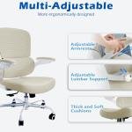 TRALT Ergonomic Office Chair - Desk Chair with justable Lumbar Support Computer Chair - Mesh Comfy Chair with Flip-up Armrests - Gaming Chairs for ults Home Office (Leather, Beige)