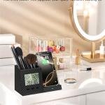 Multifunctional Pen Holder and Organizer for Desk with Wireless Charger, Digital Indoor Thermometer and Humidity Gauge, Home Office Organizers and Storage (Battery Included)