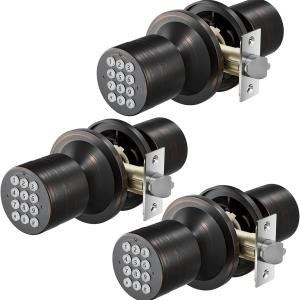 Signstek Digital Door Lock with Keyp - Electronic Door Knob for Keyless Entry - Oil Rubbed Bronze, 3 Pack