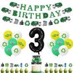 Garbage Truck 3rd Birthday Decorations Trash Truck 3rd Birthday Cake Cupcake Toppers Banner Garland Number 3 Foil Balloon for Waste Management Recycling Party Supplies