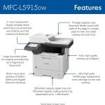 Brother Professional Laser Printer All-in-One with Scanner and Copier, High-Speed 50 ppm Monochrome Printing, Wireless Network Rey, Dual-Band WiFi, Auto 2-Sided Print (MFC-L5915DW)