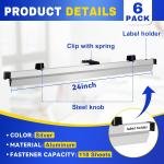 Blueprint Hanging Clamps (6p 24inch) Holder Aluminum Print Rack justable with Black Wing Knob Nuts Drafting Supplies Blueprint Poster Chart Include Transparent Label Clip Storage Organizer