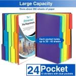 Forvencer 24 Pocket Project Organizer, 1/3-cut Tab Binder Organizer with Sticky Labels, Multi Pocket Folder with Zipper Pouch, Folder Binder Spiral Pocket Notebook, Office Supplies