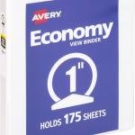 Avery Economy View 3 Ring Binder, 1" Round Rings, 1 White Binder (05711)