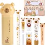 9 Pcs Cute Capybara Stationary Set Kawaii School Supplies Japanese Stationery, Includes Pencil Sharpener, Eraser, Correction Tape, Glue Tape, Sticky Notes, Ruler, Scissors for Office School Supplies
