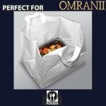 OMRANII Unprinted White Fast Take® Soft Loop Handle Take Out Bag (Large) 3 Mil, 22" X 14" X 15.25" + 14" BG & 100Bags | HDPE Catering & Carryout Bag with Cardboard Bottom Insert | Leak-Resistant