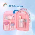 Kawaii Rainbow Backpack for Girls – Cute Starry School Bags for Kids & Teens with Plush Pen Case & 6-Piece Study Supplies Set, Children's Bookbag for Elementary – Blue 17inch