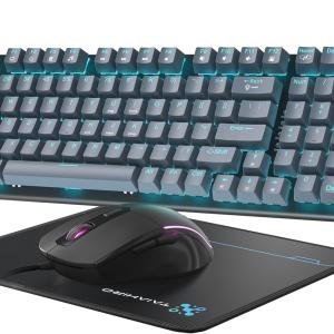 Mechanical Gaming Keyboard and Mouse, LED Backlit 98-Key Floating Keycap & 4 DPI RGB Gaming Mouse with Mouse P, Full Anti-Ghost Light Up Wired Computer Keyboards for MAC PC Gamer Accessories, Gray