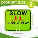 Geetery 3 Pcs Slow Down Kids at Play Sign Bulk for Street Double Side Children Playing Traffic Ro Cone Top for Street Neighborhoods Park Sidewalk Driveway, 12.6 x 10.4(Green)