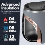GRANDTIES Insulated Coffee Mug with Handle - Sliding Lid for Splash-Proof 16oz Wine-Glass Shape Thermal Tumbler with Double Walled Vacuum Stainless Steel to Keeps Beverages Hot or Cold-Black