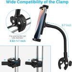 Stroller Wheelchair Boat Bike Tablet Holder Gooseneck [Flexible Aluminum Arm] Handlebar Tablet Mount Pole Bar Tube Clamp for iP mini Air Pro, Galaxy Tab, Kindle, Fire, Phone, 4-13"