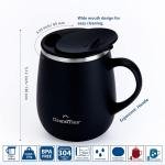 GRANDTIES Insulated Coffee Mug with Handle - Sliding Lid for Splash-Proof 16oz Wine-Glass Shape Thermal Tumbler with Double Walled Vacuum Stainless Steel to Keeps Beverages Hot or Cold-Black